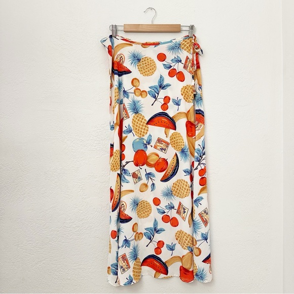 Vintage Dresses & Skirts - Vintage 90s Santa Barbara Street Maxi Skirt Fruit Print Cottagecore